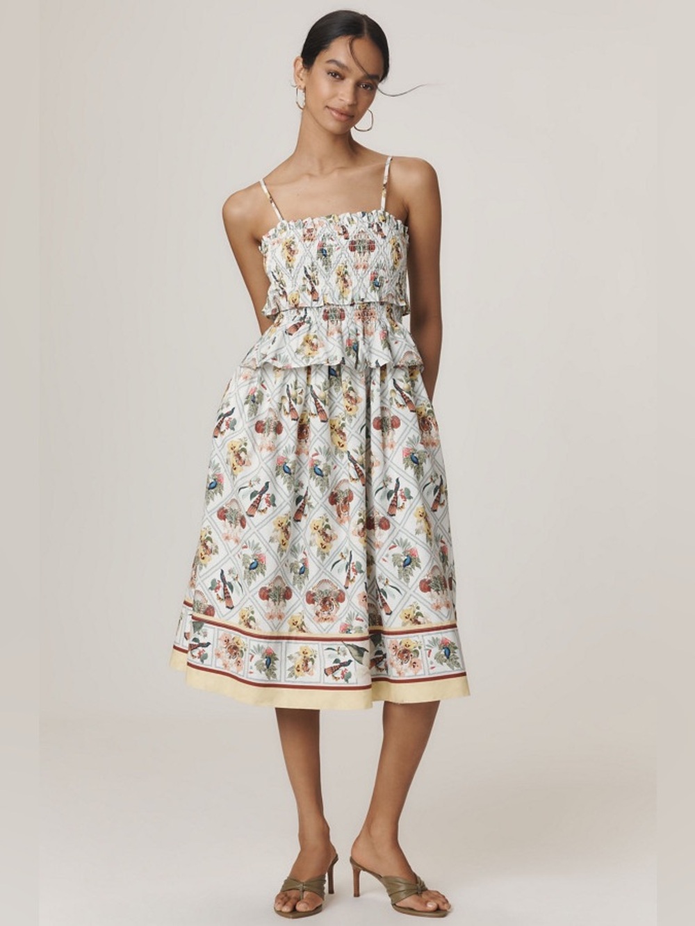Anthropologie Floral Smocked Cottagecore Peplum Tiered Cotton Midi Dress XL